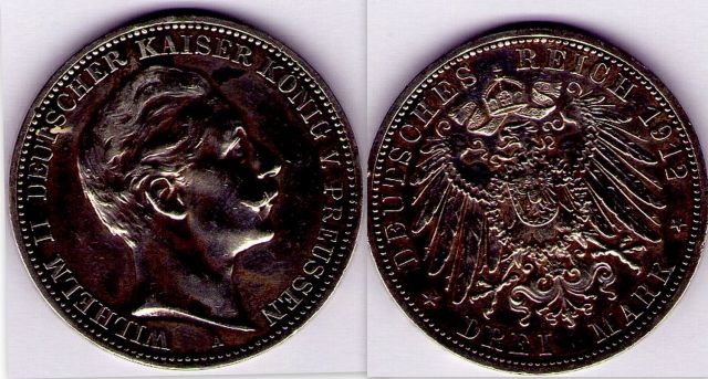 3 Deutsches Reichmark Münze aus dem Jahr 1912 - Muenzen - Mainz