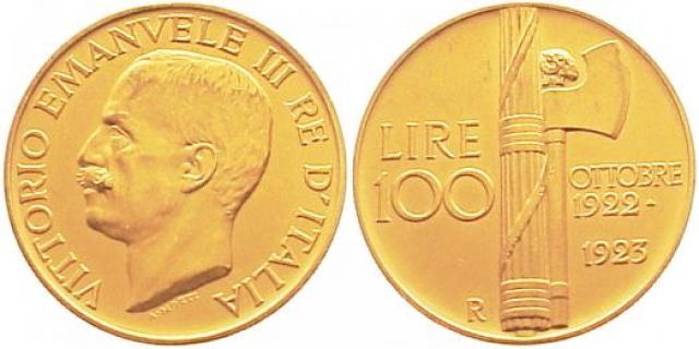 Italien-Königreich Vittorio Emanuele III. 1900-1946. 100 Lire 1923 GOLD. Mattie - Muenzen - Lüder