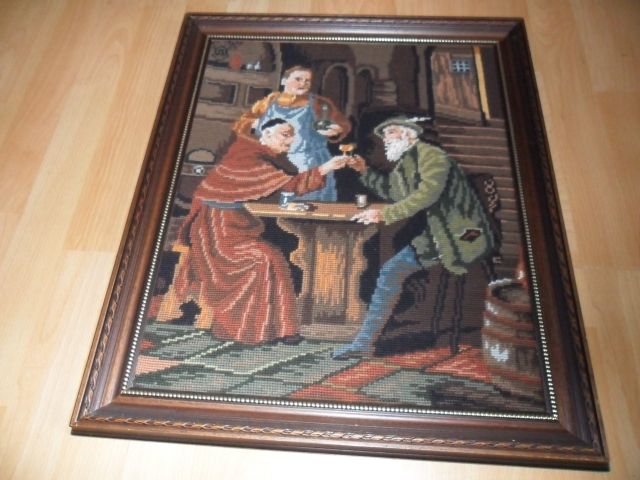  Gobelin  mit  massiven Nussbaum Holzrahmen  - Kunst Gemaelde Plastik - Neunkirchen
