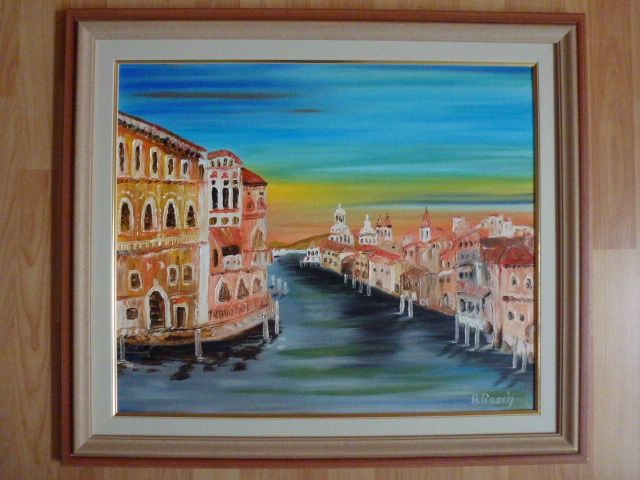 Original Ölbild Venedig, Canale Grande, Dogenpalast - Kunst Gemaelde Plastik - Bad Schönborn