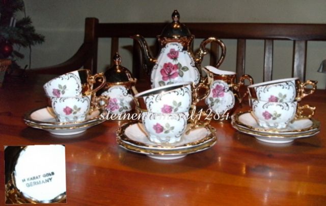 Kaffee/ Mokkaservice 24 Karat - Glas Porzellan Antiquarisch - Frankfurt