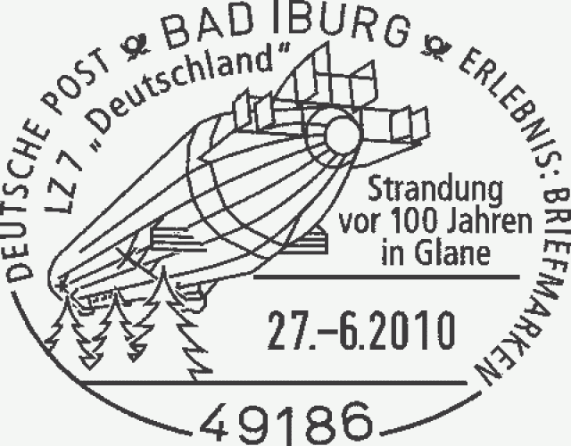 Sonderstempel anlässlich des 100. Jahrestages der Strandung des Zeppelin LZ 7 i - Briefmarken - Bad Iburg