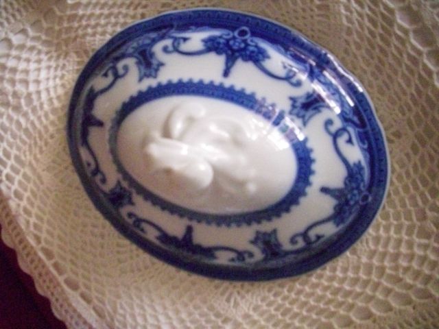 Terrine-Deckel Hutschen Reuther weis/blau - Glas Porzellan Antiquarisch - Römerberg