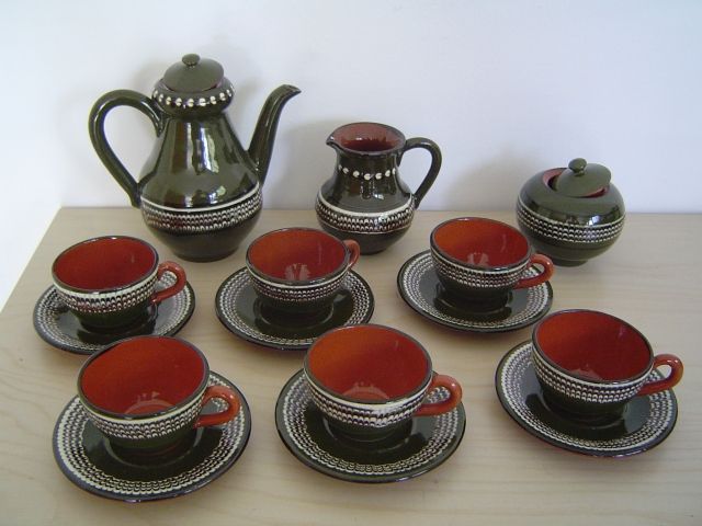 Puppengeschirr Keramik grün braun Kindergeschirr Geschirr Set - Glas Porzellan Antiquarisch - Chemnitz