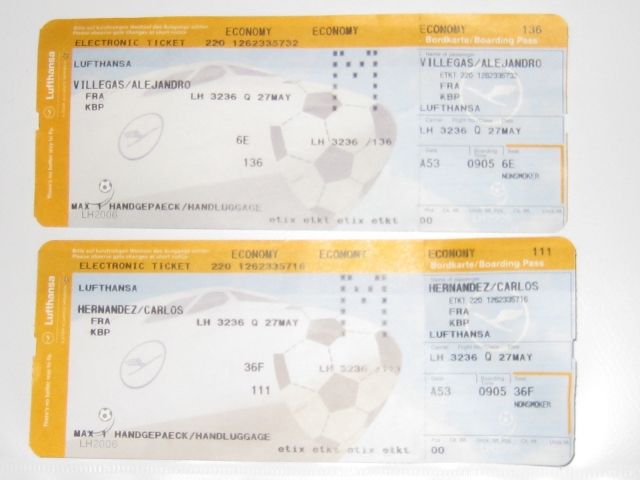 Flugtickets von 2 Weltfußballspielern der WM 2006 in Deutschland zu Verkaufen - Fanartikel - Groß-Gerau