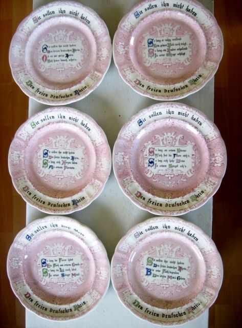 Villeroy&Boch um 1845 Keramikteller-Set Rheinlied Museal - Glas Porzellan Antiquarisch - Bamberg