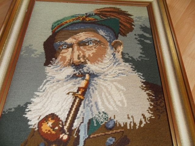 Handgestickter Gobelin  mit Holzrahmen  - Kunst Gemaelde Plastik - Neunkirchen