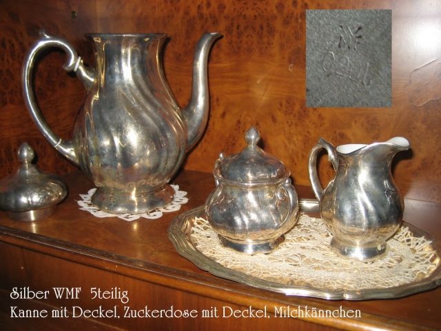 Kaffeeset Porzellan versilbert von WMF - Glas Porzellan Antiquarisch - Füssen