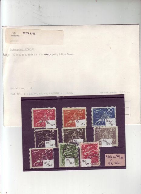 Schweden, Mi-Nr. 162/66, 68/69, 71/72 - Briefmarken - Andechs