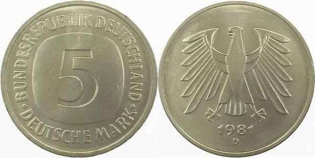 5 DM Münze 1981 D - Muenzen - Lübeck