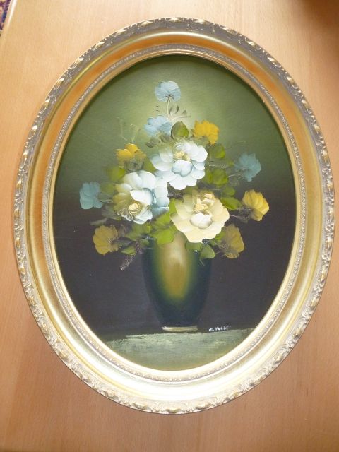 Ölgemälde Blume mit ovalem, goldfarbenen Rahmen  - Kunst Gemaelde Plastik - Esslingen am Neckar