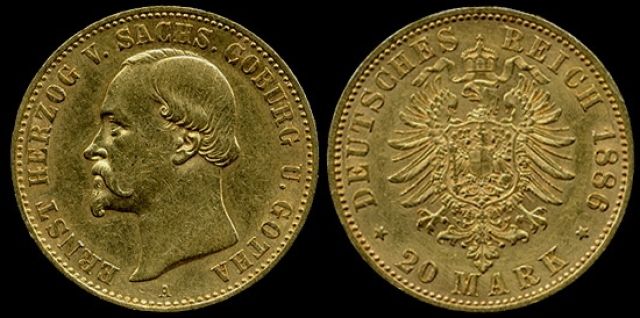 Sachsen-Coburg-Gotha. Ernst II., 1844-1893. 20 Mark 1896 A. Vorzüglich.  - Muenzen - Lüder
