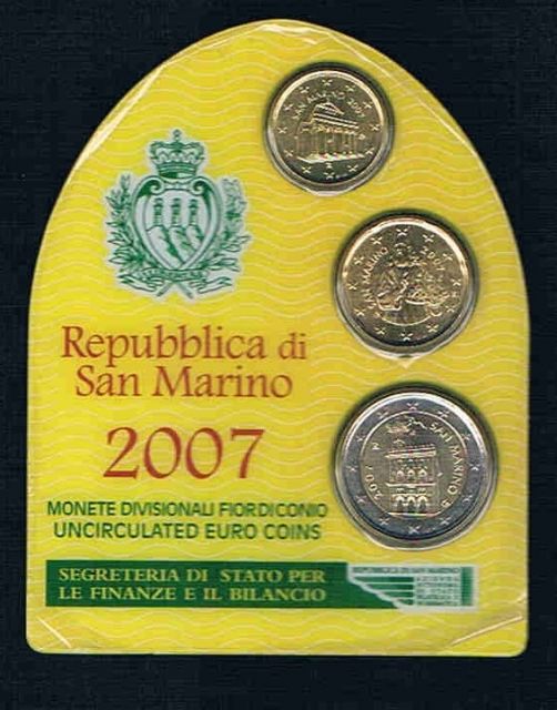 REPUBBLICA DI SAN MARINO Offizieller Euro Mini Kursmünzensatz Jahr 2007 in Stem - Muenzen - velbert