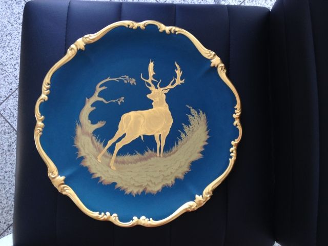 Großer Rosenthal Wandteller mit Hirsch Handmalerei München - Glas Porzellan Antiquarisch - Groß-Umstadt