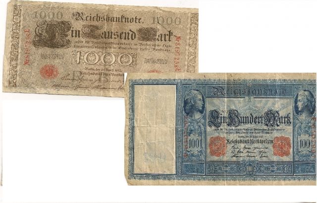 Reichsmark 100 RM - 1000 RM 21. April 1910. Sehr selten  100 Jahre alt     - Muenzen - Hamm