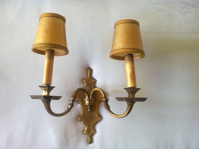 2-armige Wandleuchten, bronzefarben mit Lederschirm, 3 Stück - Sonstige Antiquitaeten - Mülheim an der Ruhr